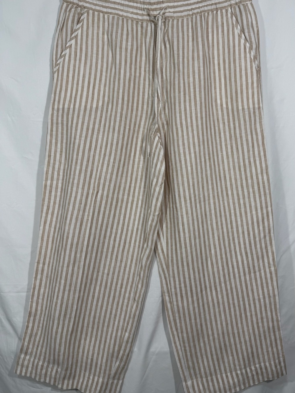 Tommy Bahama‎ Beige and White Stripe Linen-Blend Drawstring Pants